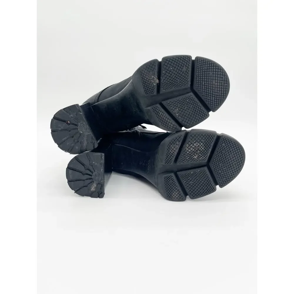 Prada Black Spazzolato Leather Re-Nylon Triangle Logo Lug Sole Ankle Boots IT 40 - Picture 9 of 13